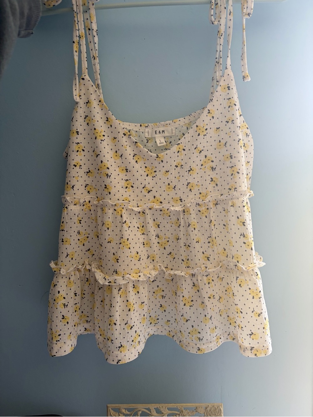 White and Yellow Floral Ruffle Tiered Cami Top